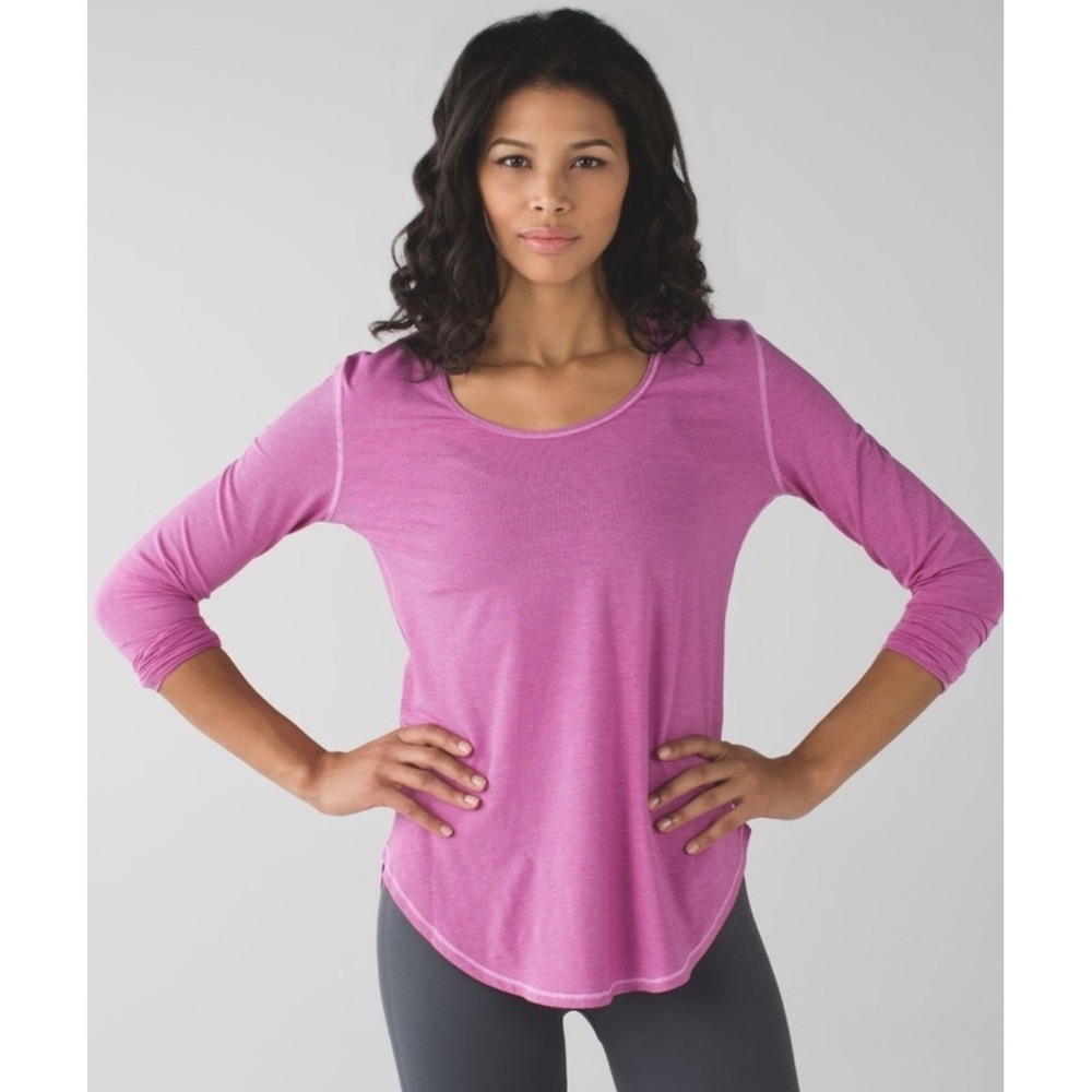 Lululemon Yogini 5 Year Long Sleeve Wee Stripe Pink Size 6 Thumbholes W3M65S $68